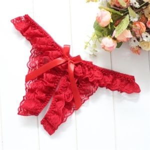 COPY - RED Christmas all lace Open Crotch G-String Thong. Classic Lace Thong.
